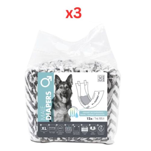 M-Pets  Male Dog Diapers XL 12 Pack (Pack Of 3)