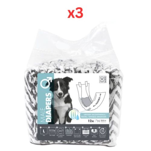 M-Pets Male Dog Diapers XXL 12 Pack (Pack of 3)