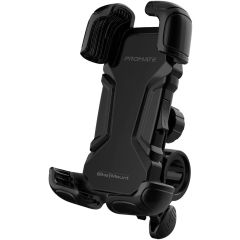 Promate Motorcycle Phone Holder, Adjustable 360 Degree Rotation Bike Phone Mount with Secure Quick-Clamp, Silicone Slip-Proof Grip, Quick Locking System and Reduced Vibration, BikeMount Black