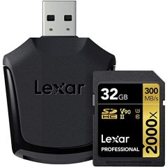 Lexar 32GB Professional SDHC UHS-II/V90/U3 2000X Memory card 300MB/s, B010I2AD24