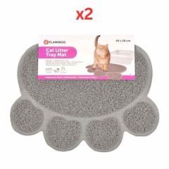 Flamingo Pitou Matti Paw Cat Litter Tray Mat - Small Grey (Pack of 2)