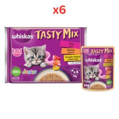 Whiskas Kitten Tasty Mix Tuna & Salmon in Jelly Wet Cat Food 4X70G (Pack of 6)