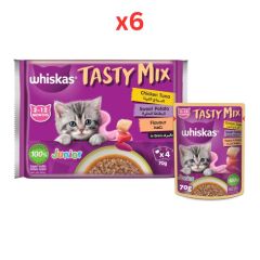 Whiskas Kitten Tasty Mix Chicken & Tuna in Gravy Wet Cat Food 4X70G (Pack of 6)