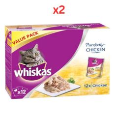 Whiskas 1+ Years Purrfectly Chicken Adult Wet Cat Food In Jelly 85G 10+2Free (Pack of 2)