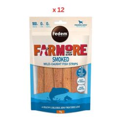 Fedem Farmore Jerky For Dogs Smoked Wild Caught Fish Strips 75g Pack Of 12