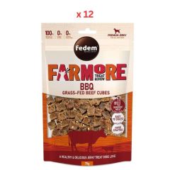 Fedem Farmore Jerky For Dogs BBQ Grass-Fed Beef Cubes 75g Pack Of 12