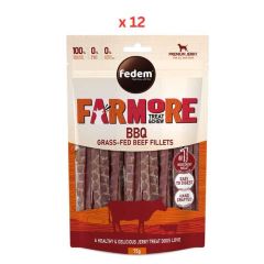 Fedem Farmore Jerky For Dogs BBQ Grass-Fed Beef Fillets 75g Pack Of 12
