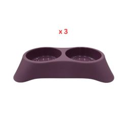 Cozy Paws Dual Pet Feeding Bowl Plastic, 28.5x16x5.5cm, Purple, Pack Of 3
