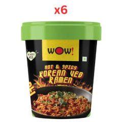 Wow! Noodles Hot & Spicy Korean Veg Ramen Cup Noodles 90g (Pack of 6)