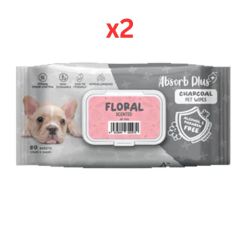 Absorb Plus Charcoal Pet Wipes Floral Scented 80pcs (Pack of 2)