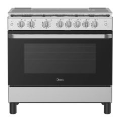 Midea 90x60cm Freestanding Cooker, Full Gas Cooking Range with 5 Burners, Automatic Ignition & Full Safety, Stainless Steel , Separate Knob for Oven & Grill MFO-MG36LE-SS