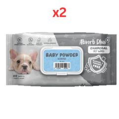 Absorb Plus Charcoal Pet Wipes Baby Powder Scented 80pcs (Pack of 2)