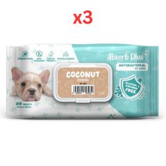 Absorb Plus Anti Bacterial Pet Wipes Coconut Scented 80pcs (Pack of 3)