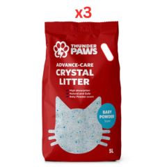 Thunder Paws Advance Care Non-Clumping Crystal Cat Litter - Baby Powder 5L (Pack Of 3)