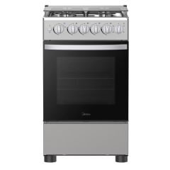 Midea 50x55cm Freestanding Cooker, Full Gas Cooking Range With 4 Burners, Stainless Steel, Automatic Ignition & Full Safety, Heat Resistant Knobs - MFO-MG20TESS-FFD