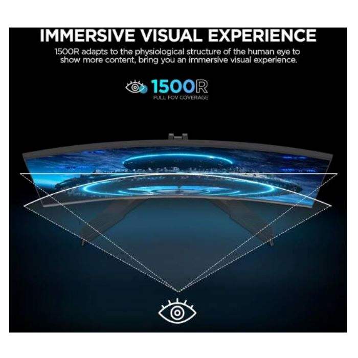 Koorui 24inch FHD 1080P Curved Gaming VA Monitor, 165Hz Refresh Rate, 1MS, Adaptive Sync, HDMI X2 /DP, Black - 24E6CA