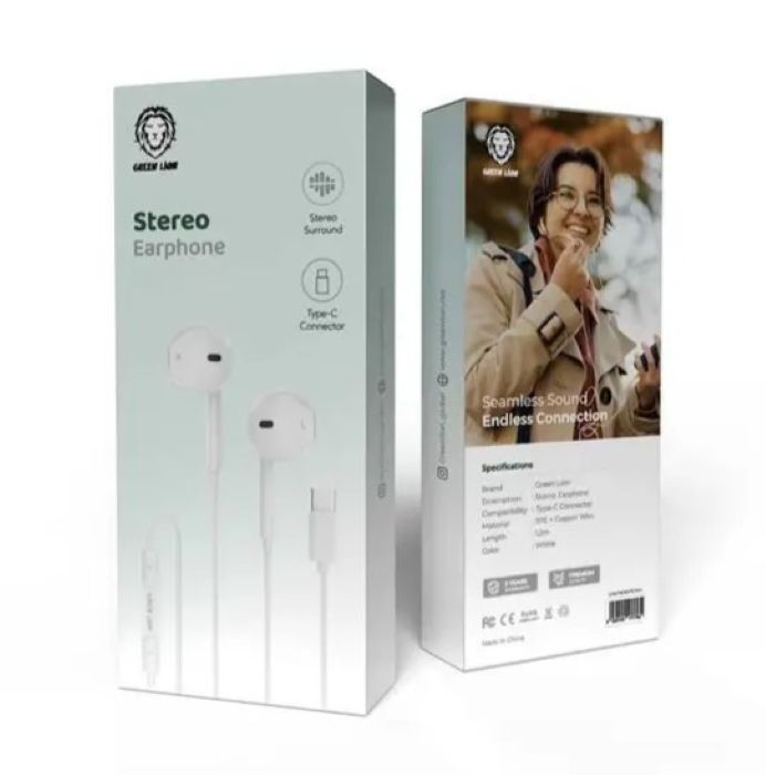 Green Lion Stereo Earphone With Type-C Connector - White