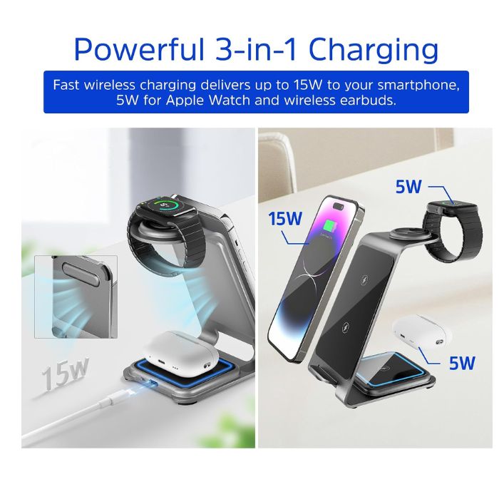 Energizer 15W Max 3-in-1 Wireless Charging Stand - Silver