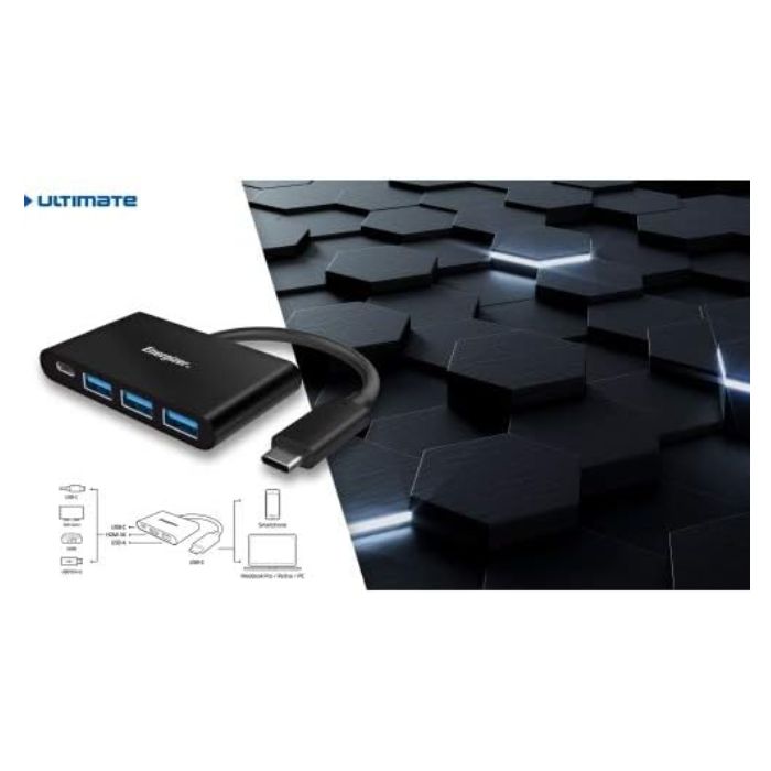 Energizer USB- C Hub with 4 USB-A Ports Compatible