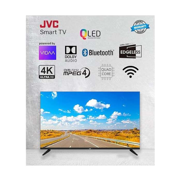 JVC 75 Inch 4K UHD Qled Edgeless Smart Tv With Voice Mouse, Bluetooth And Dolby, 75NQ7155, Black