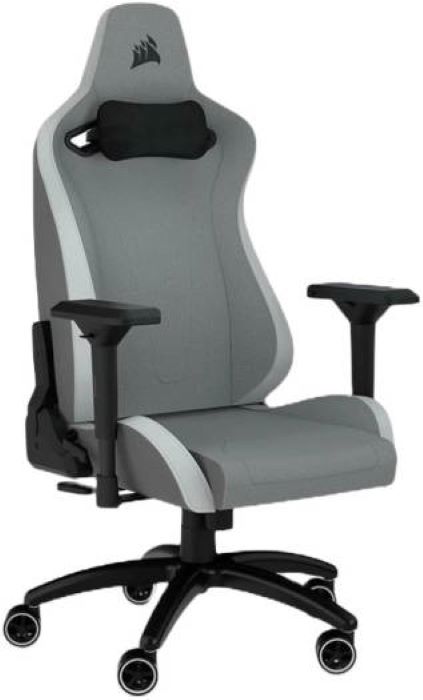 Corsair TC200 Fabric Gaming Chair, Soft Fabric Exterior, Comfortable And Durable, 4D Armrests, Steep Recline, 4 Gas Lift & Height Range Of 120mm, 75mm Dual-Wheel Casters, Grey & White - CF-9010048-WW
