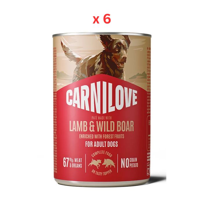Carnilove Lamb & Wild Boar Pate Can Wet Dog Food 400g Pack Of 6
