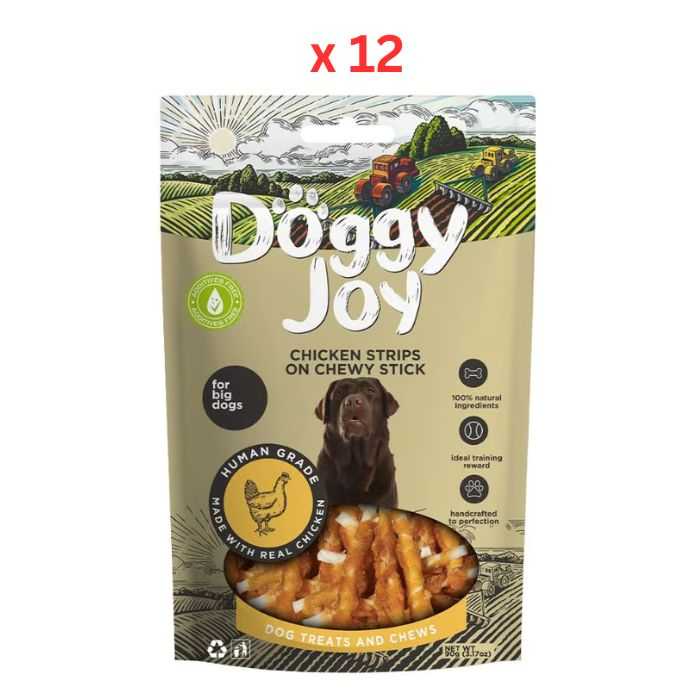 Doggy Joy Chicken Strips on Chewy Stick Dog Treats 90g Pack Of 12
