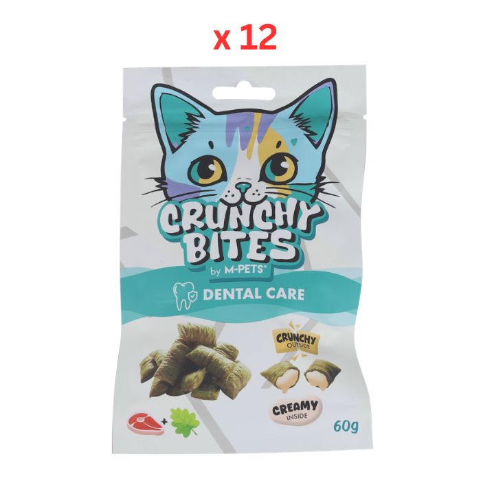 M-Pets Crunchy Bites with Function Cat Treat - Dental Care 60g Pack Of 12