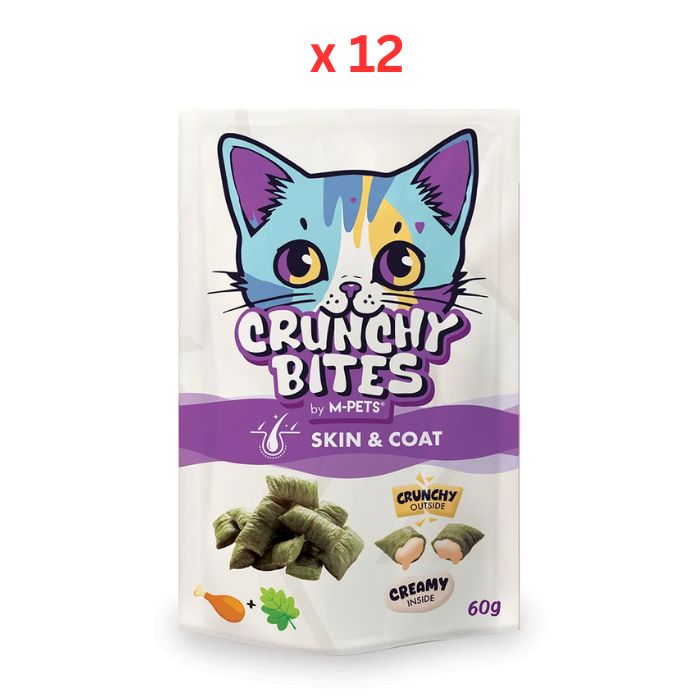 M-Pets Crunchy Bites with Function Cat Treat - Skin & Coat 60g Pack Of 12