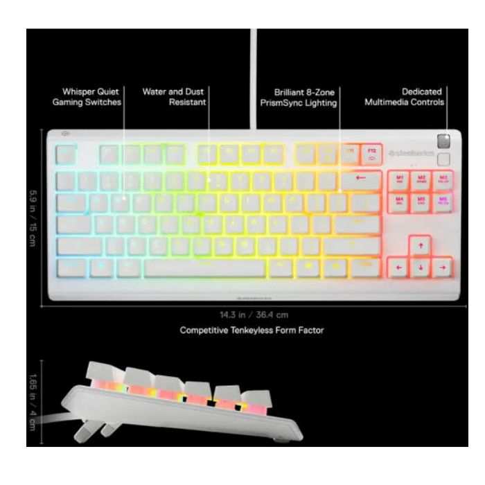 SteelSeries Apex 3 TKL Wired Membrane Gaming Keyboard, English (US), White - 64819