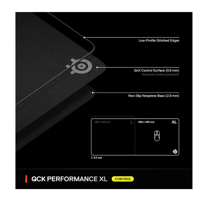 SteelSeries QCK XL Performance Control XL Gaming Mousepad, Black - 63435