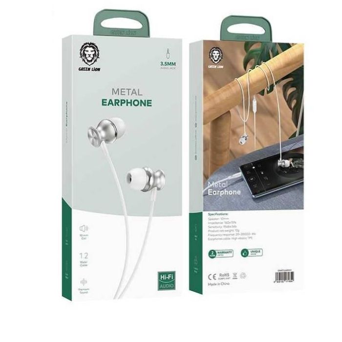 Green Lion Metal Earphone, White