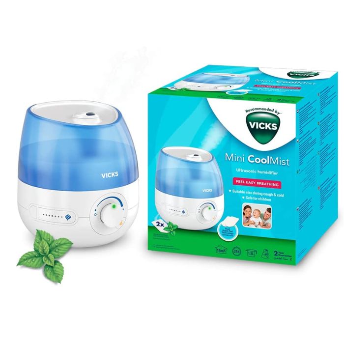 Vicks VUL525E1 Mini Cool Mist Ultrasonic Humidifier Visible Cool Mist For Easy Breathing, Reduces Survival Of Flu Viruses. 24Hrs Auto Switch Off - VUL525E1