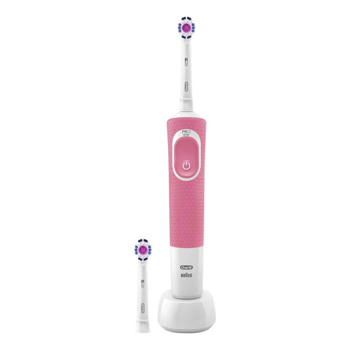 Oral B Vitality-100 Pink 3D White Rechargeable Toothbrush - Built In 2 Minute Quadrant Timer - D100.413.1 P