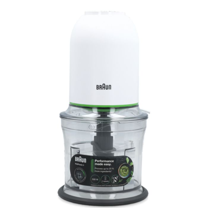 Braun MultiPractic 3 Chopper, 500W Motor, Advanced Quadblade Technology, 2 Speed Control, One Push Control, Dishwasher Safe Parts, Safety Lock, White | CH 3011 WH