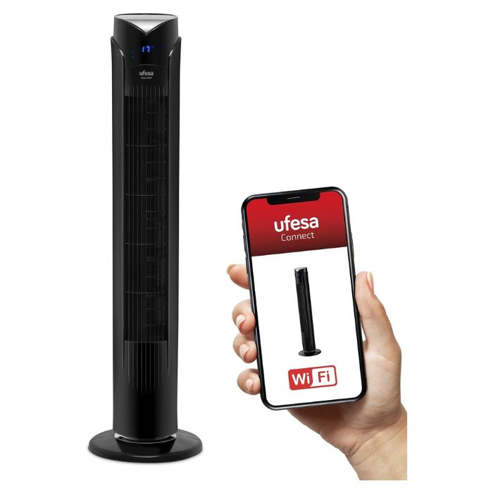 UFESA Tower Fan With Wi-Fi Control & Remote, 12 Hour Timer Function, Bladeless Powerful With 3 Speeds Settings, Standing Oscillating Fan For Home, Bedroom & Office
