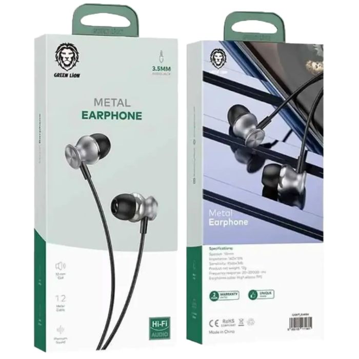 Green Lion Metal Earphone, Black