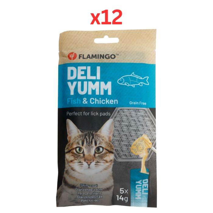 Flamingo Deli Yumm Paste Skin & Coat Fish & Chicken Cat Treats 70g (Pack of 12)