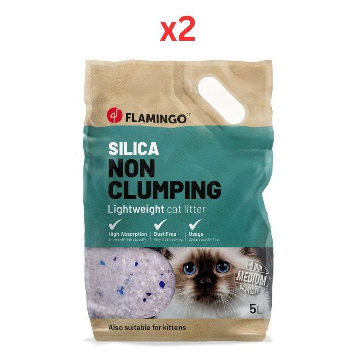Flamingo Silica Medium Grains Non Clumping Lightweight Cat Litter 5L (Pack of 2)