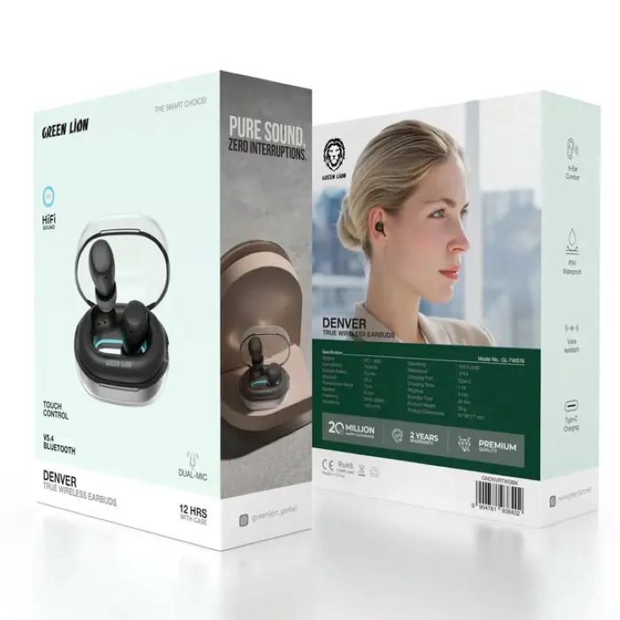 Green Lion Denver True Wireless Earbuds, Black