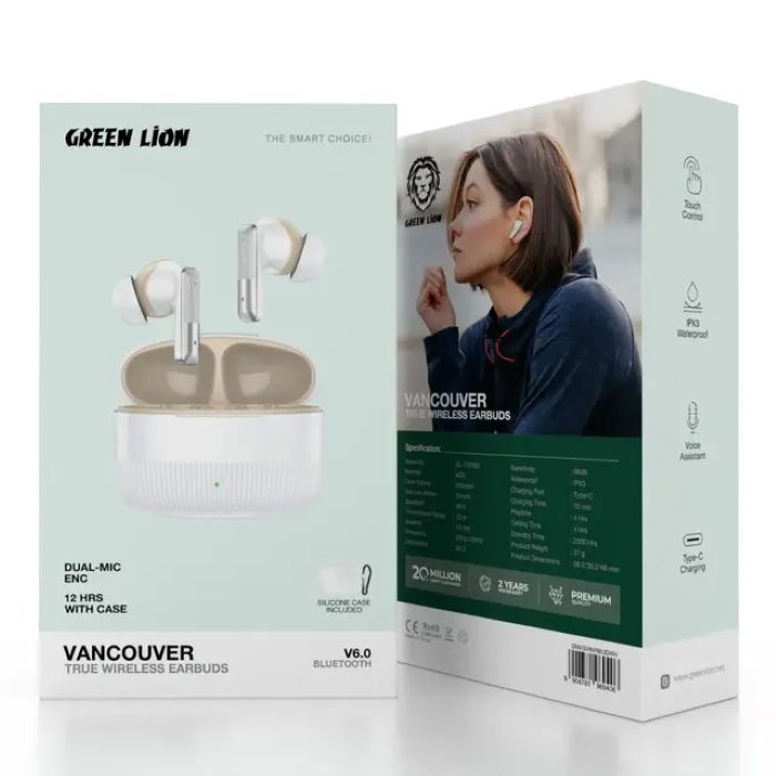 Green Lion Vancouver Wireless Earbuds - White