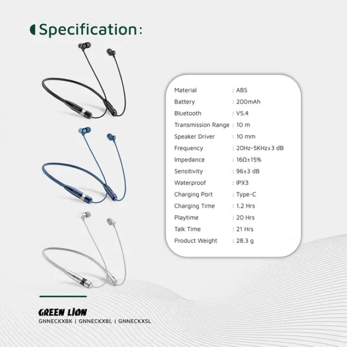 Green Lion Neck X Wireless Neckband - Silver