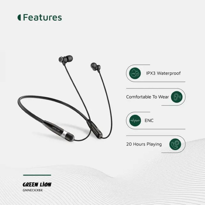 Green Lion Neck X Wireless Neckband - Black