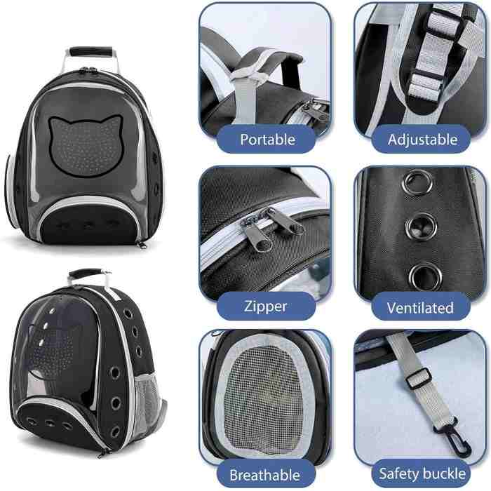 Petstranaut Backpack Bobble Cat Face Black