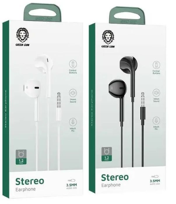 Green Lion Stereo Earphones - White