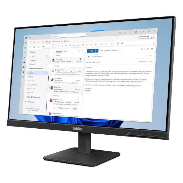 Lenovo Think Vision 24inch FHD 1920X1080 Monitor, 100Hz, Anti-glare, 4ms, HDMI, VGA, Tilt Adjustable Stand, Raven Black - 64B5KAT1UK