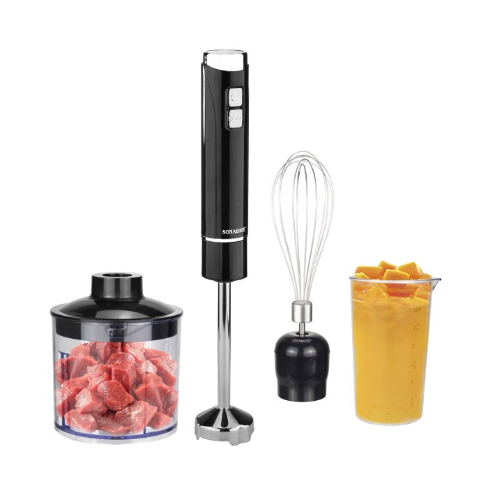 Sonashi 4-In-1 Hand Blender With Calibrated Beaker Chopper And Whisk 700 Ml 250W Black - SHB-185JCW