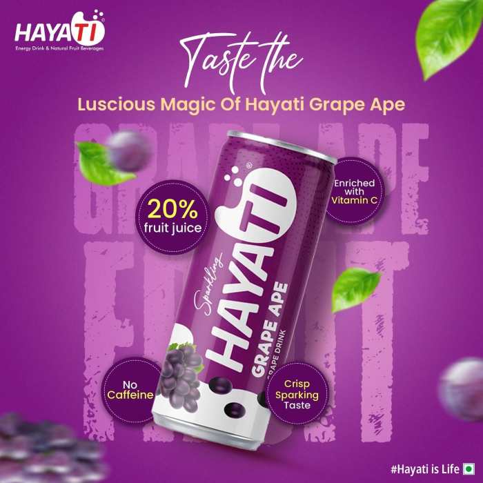 Hayati Grape Sparkling Fruit Juice Can Drink 250ml Pack Of 24