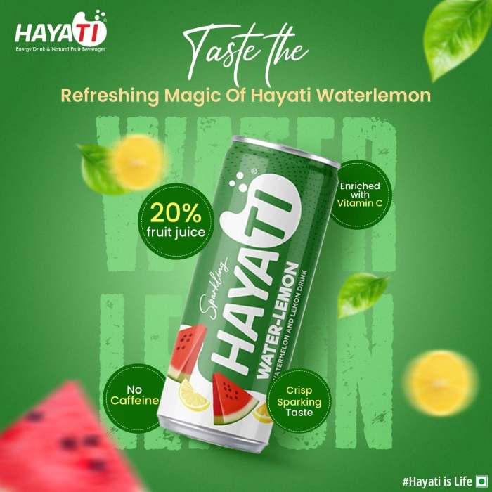 Hayati Water Lemon Sparkling Fruit Soft Drink - 250ML Pack Of 24