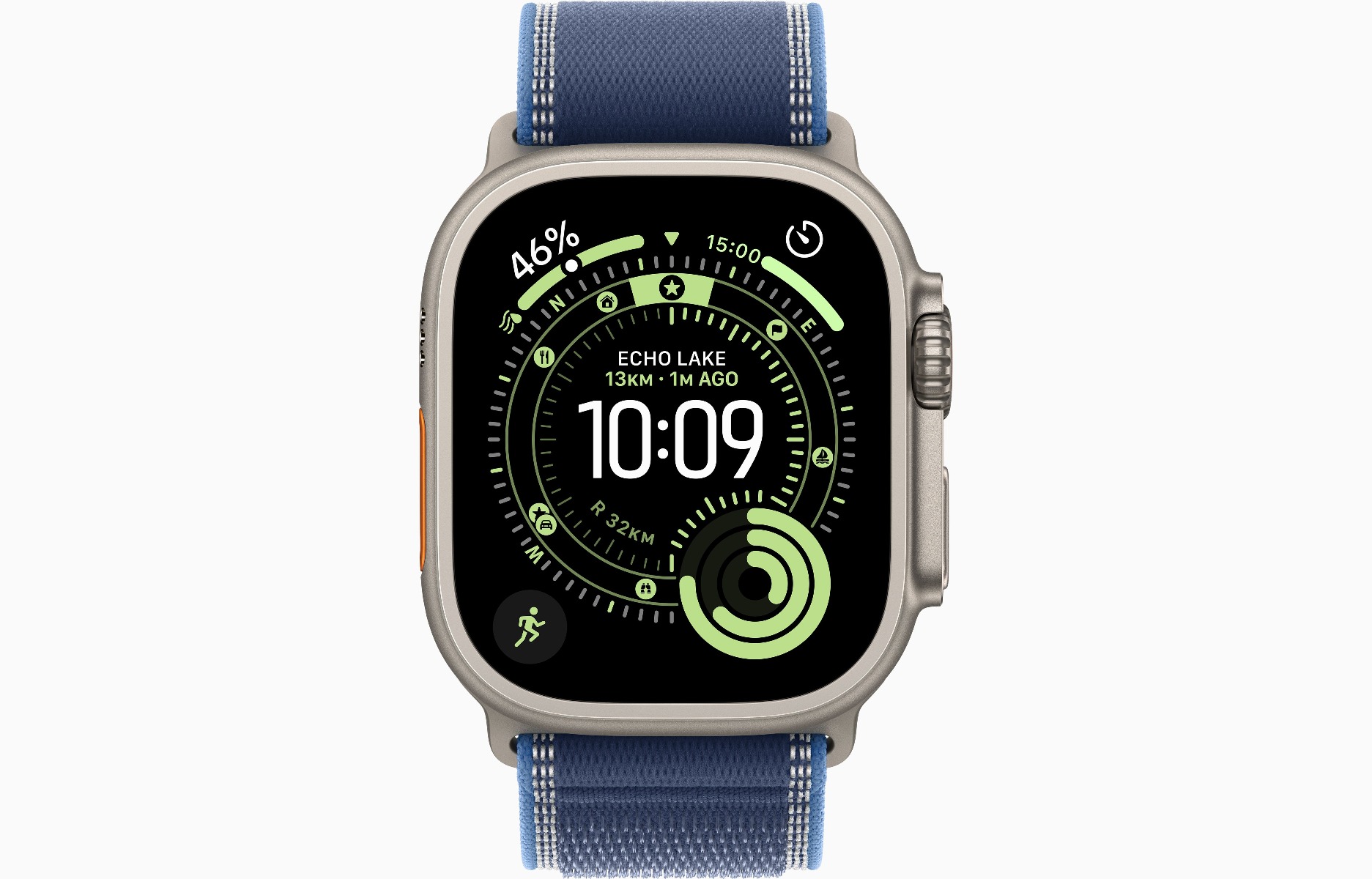Apple Watch Ultra 3, GPS + Cellular, 49mm, Natural Titanium Case with Blue/Bright Blue Trail Loop